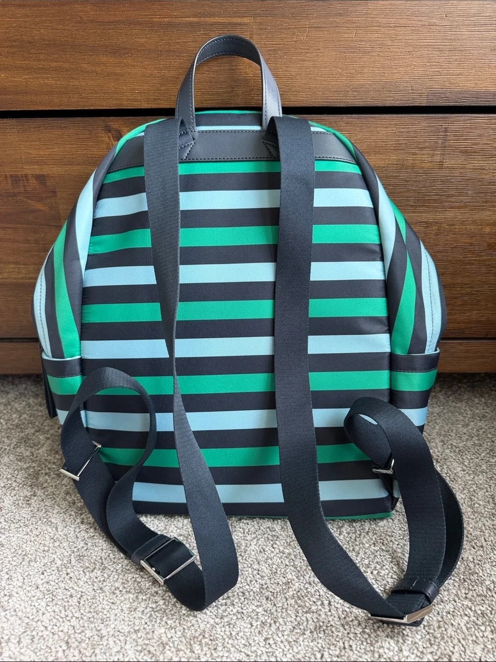 kate spade Blue, Green & Black Striped Nylon Backpack